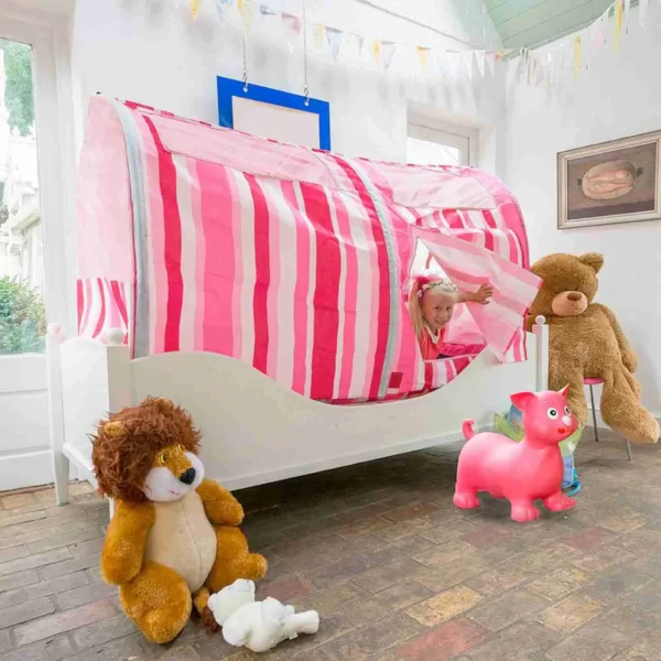 pink stripe bed tent